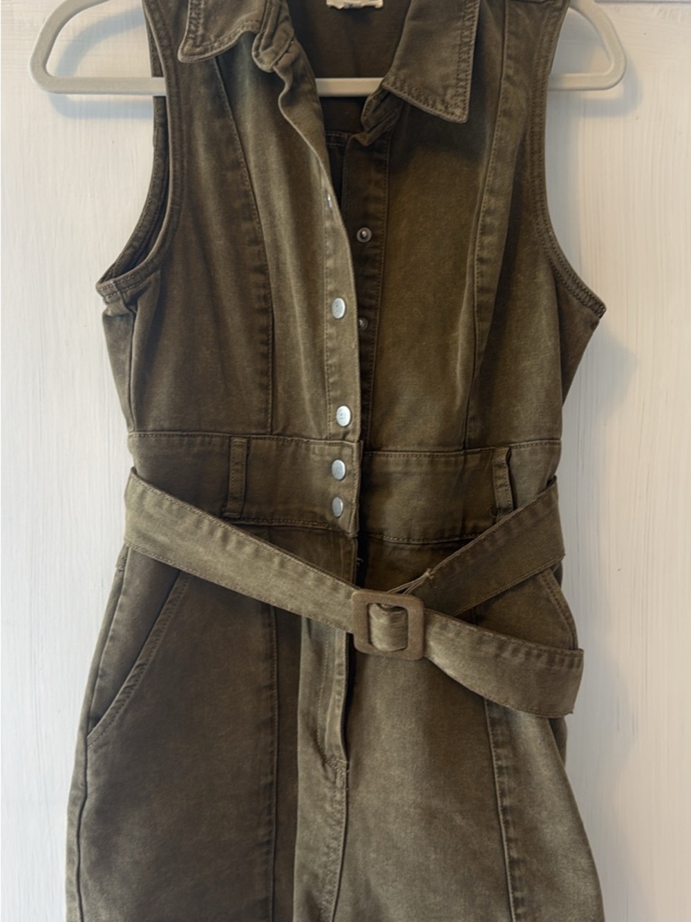 Avec Les Filles Olive Green Denim Romper
